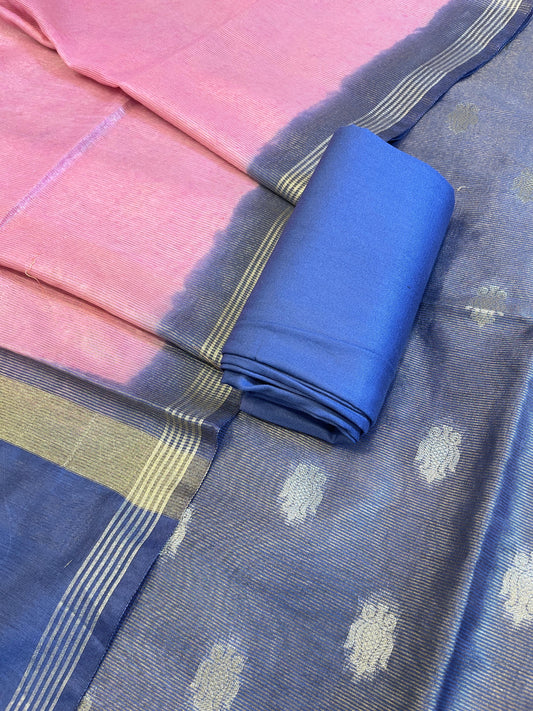 Blue Tissue Silk Zari Booti with Contrast Pink Dupatta Banarasi Suit 10SKL_TSUS5
