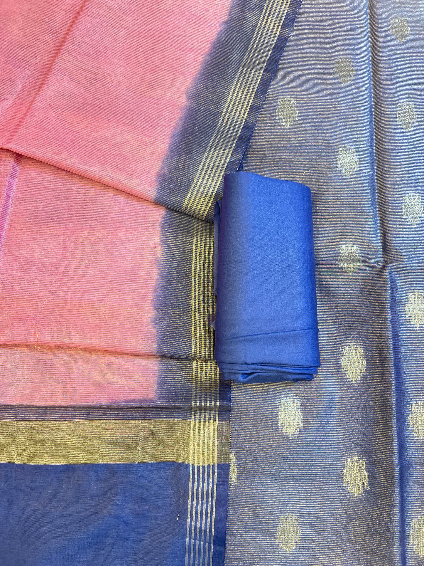 Blue Tissue Silk Zari Booti with Contrast Pink Dupatta Banarasi Suit 10SKL_TSUS5