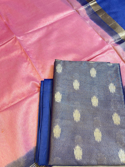 Blue Tissue Silk Zari Booti with Contrast Pink Dupatta Banarasi Suit 10SKL_TSUS5