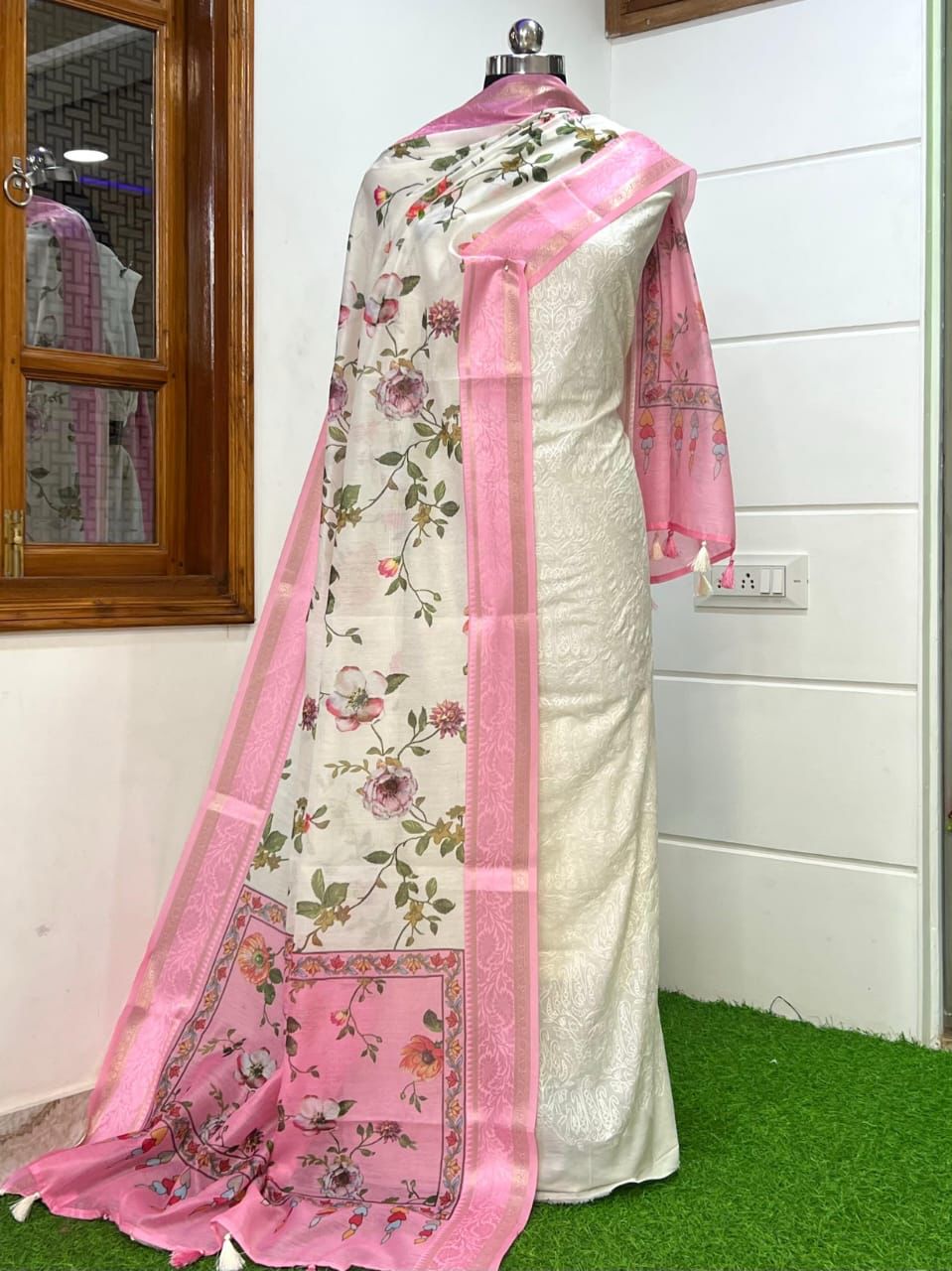 Cotton Dyable Embroidery Suit With Contrast Digital Print Pink Dupatta Banarasi Suit Set 1100SKL_CD10