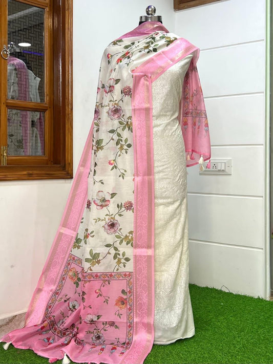 Cotton Dyable Embroidery Suit With Contrast Digital Print Pink Dupatta Banarasi Suit Set 1100SKL_CD10