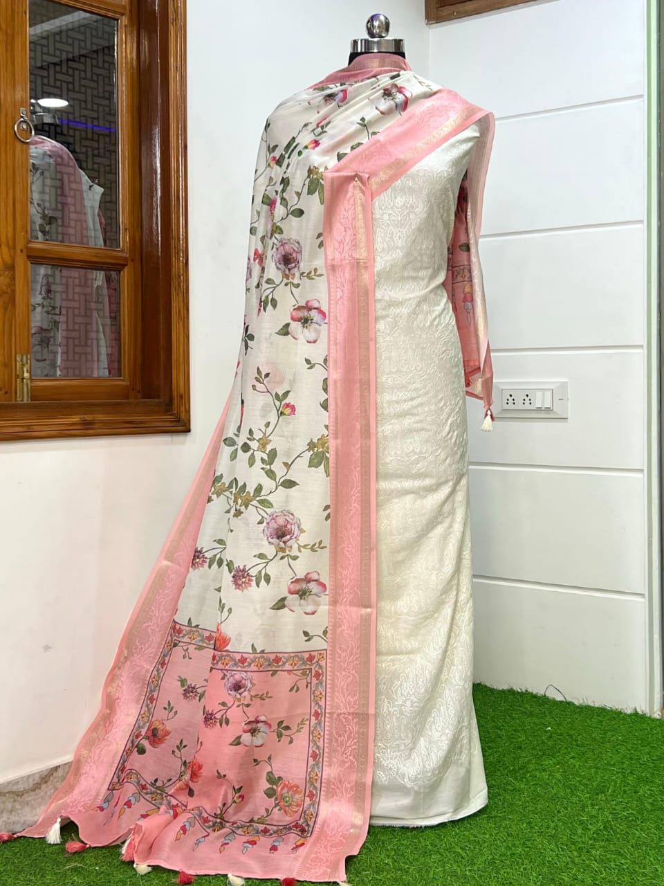 Cotton Dyable Embroidery Suit With Contrast Digital Print Peach Dupatta Banarasi Suit Set 1100SKL_CD6