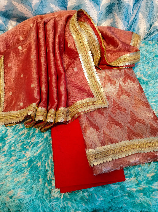 Crushed Tissue Banarasi Suit with Elegant Sequins Lace Work – Red Premium Set 1100SKL_CR4