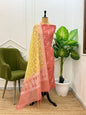 Elegant Linen Dupion Resham Booti Banarasi Suit with Contrast Jaal Dupatta – Peach & Yellow 1100SKL_LDB4