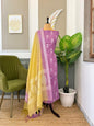 Purple Linen Dupion With Contrast Dye Dupatta Banarasi 3 Pcs Suit Set 1100SKL_LN13