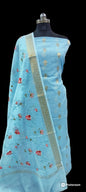 Sky Blue Linen Silk Floral Zari Booti with Embroidery Jaal Dupatta Banarasi Suit 1100SKL_LN28