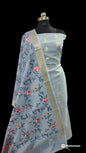 Grey Linen Silk Floral Zari Booti with Embroidery Jaal Dupatta Banarasi Suit 1100SKL_LN31