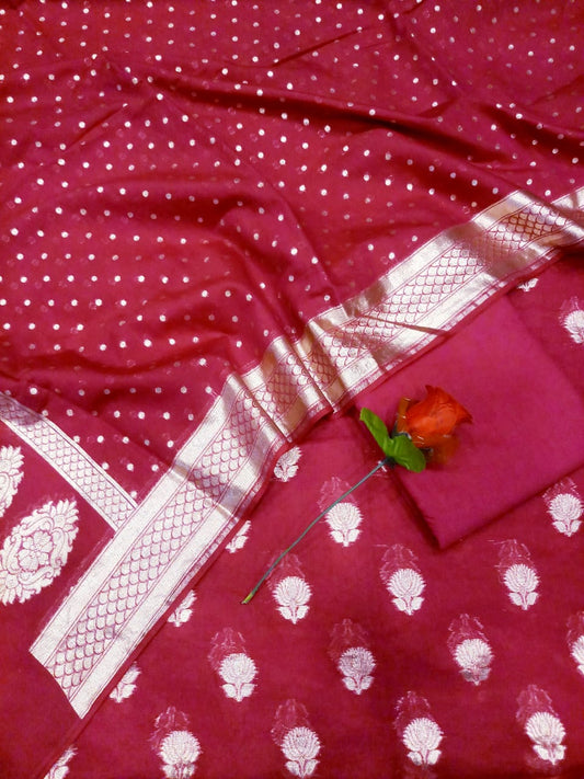 Pink Pure Mercerised Banarasi Suit with Lorex Weaving & Floral Booti Dupatta 1100SKL_MSL5