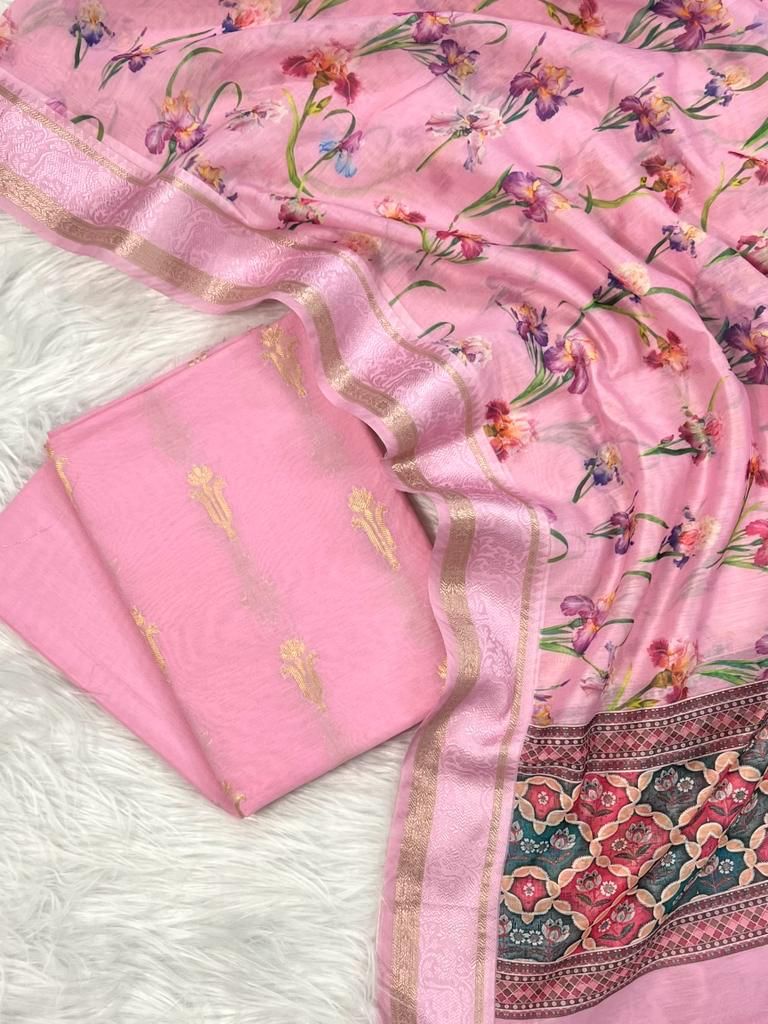 Pink Pure Mercerised Zari Booti with Digital Print Dupatta Banarasi Suit 1100SKL_PMD4