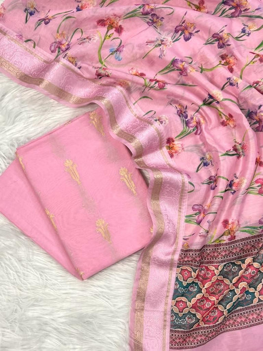 Pink Pure Mercerised Zari Booti with Digital Print Dupatta Banarasi Suit 1100SKL_PMD4