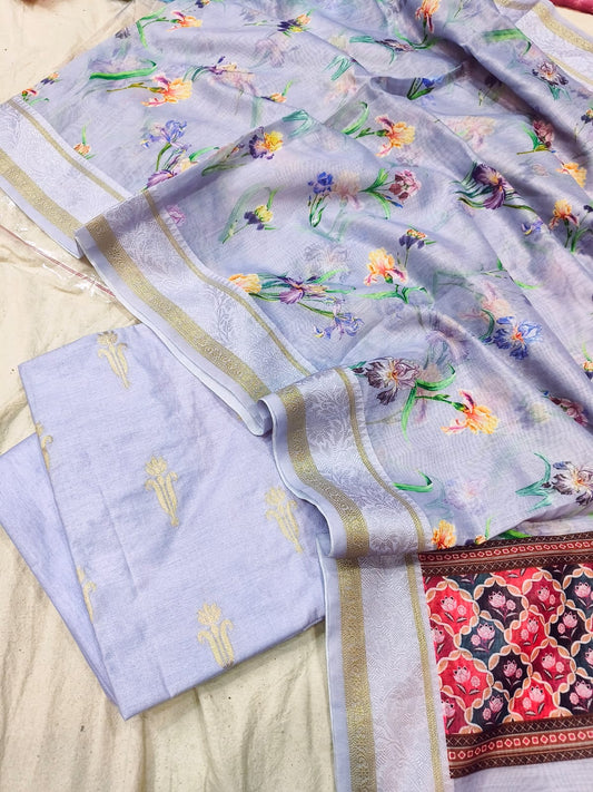 Lavander Pure Mercerised Zari Booti with Digital Print Dupatta Banarasi Suit 1100SKL_PMD5