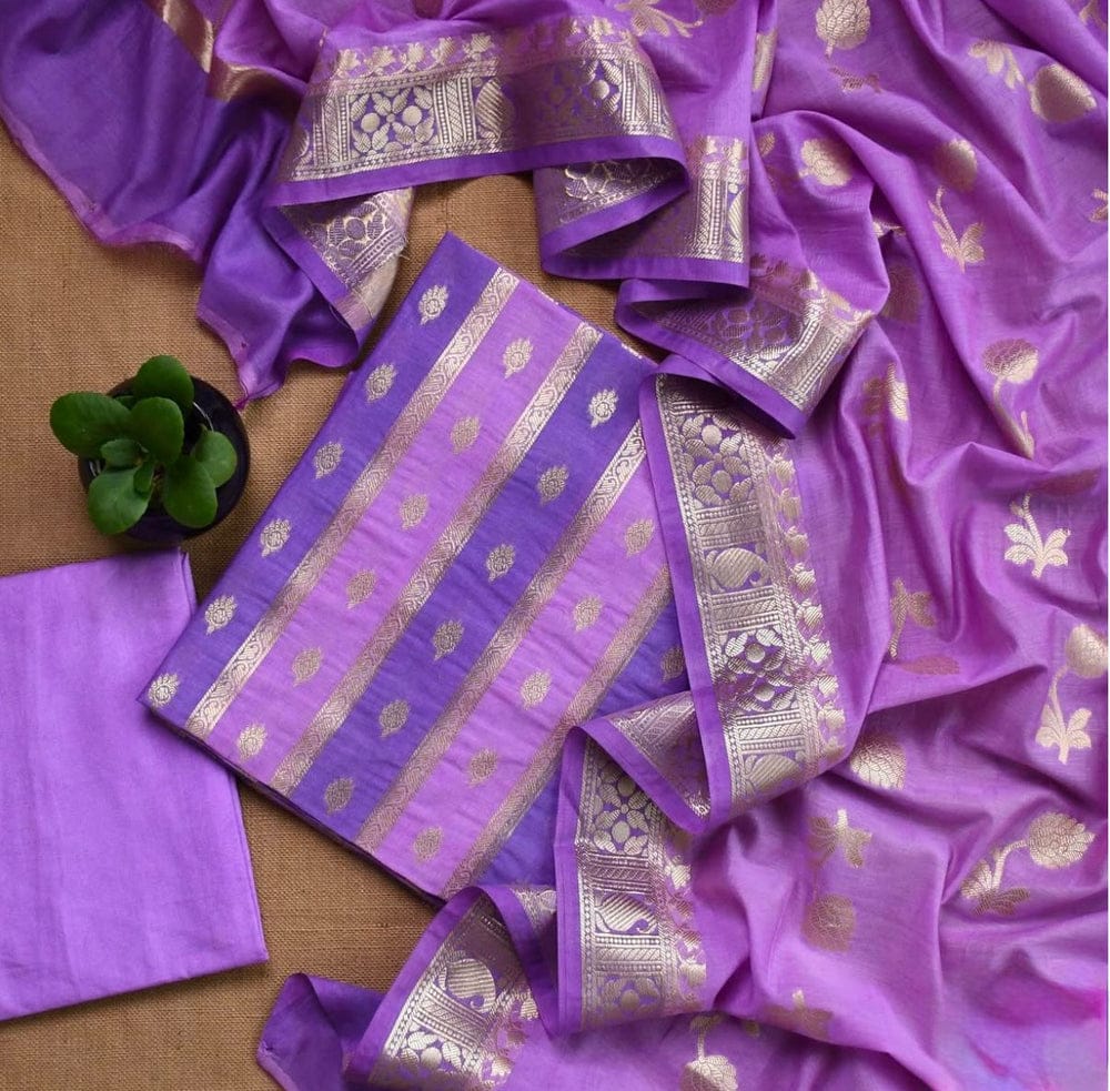 Purple Pure Mercerise Handbrush Patti Banarasi Suit 1150SKL_PMH10