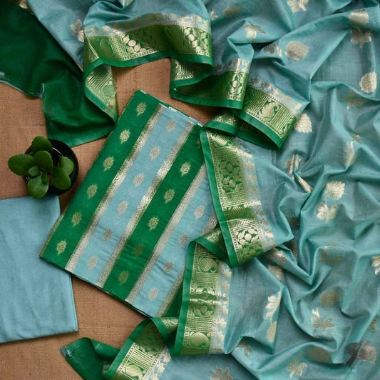 Seagreen Pure Mercerise Handbrush Patti Banarasi Suit 1150SKL_PMH6