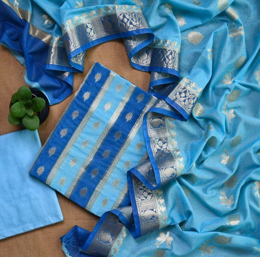 Blue Pure Mercerise Handbrush Patti Banarasi Suit 1150SKL_PMH8
