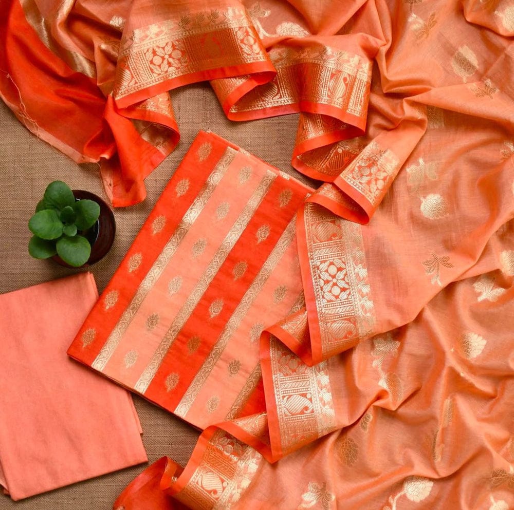 Peach Pure Mercerise Handbrush Patti Banarasi Suit 1150SKL_PMH9