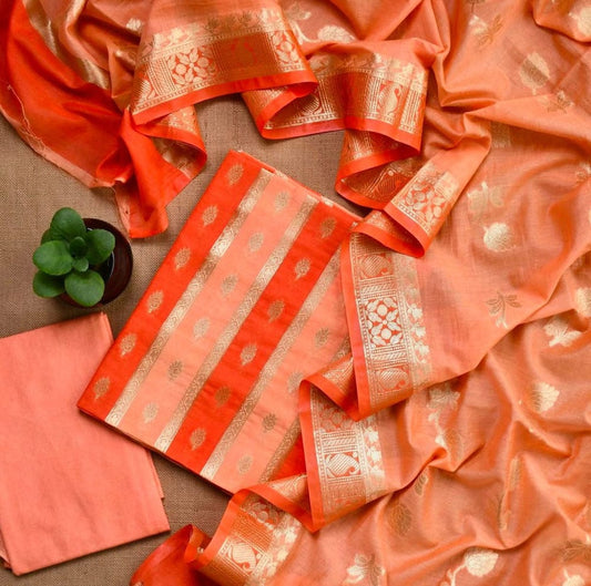 Peach Pure Mercerise Handbrush Patti Banarasi Suit 1150SKL_PMH9
