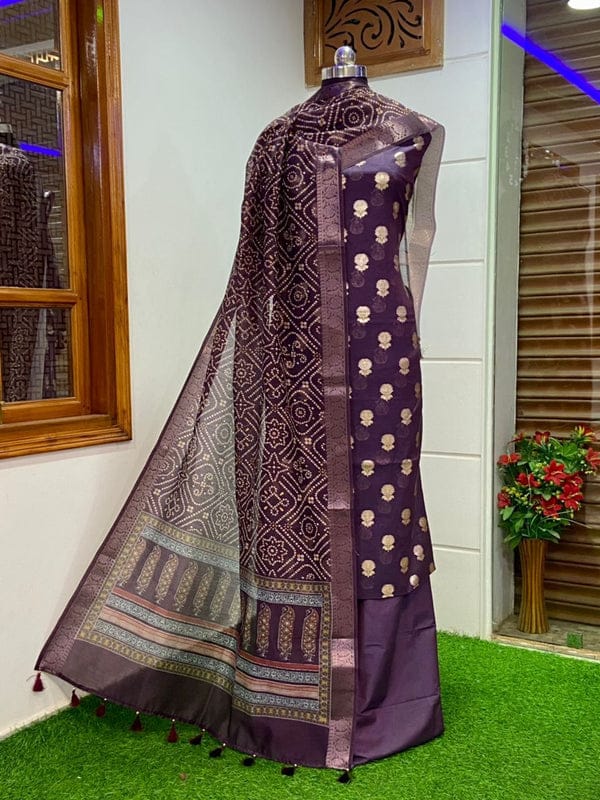 Dark Purple Mercerised Cotton Lurex Banarasi Suit with Premium Chanderi Silk Dupatta 1100SKL_PML26