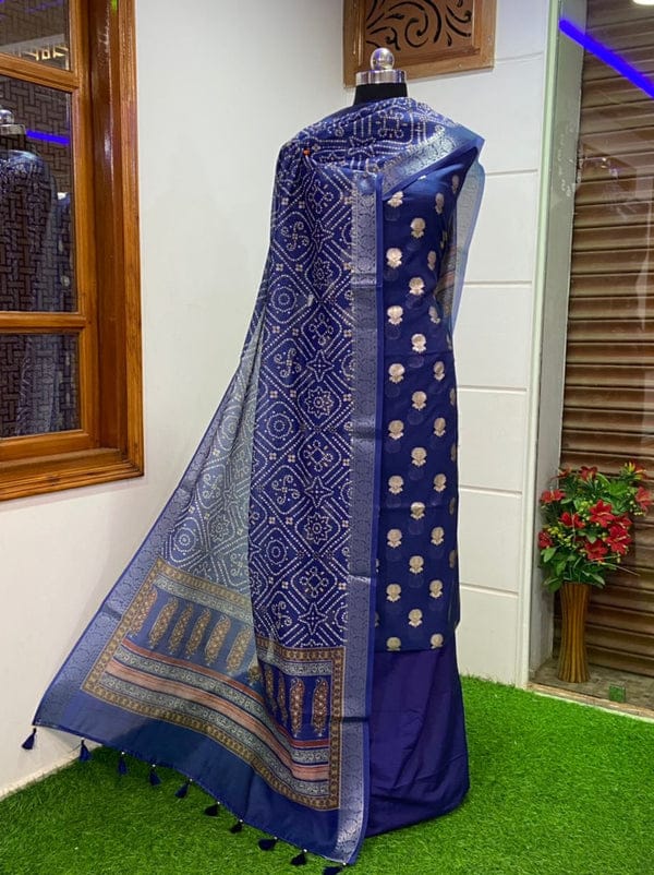 Royal Blue Mercerised Cotton Lurex Banarasi Suit with Premium Chanderi Silk Dupatta 1100SKL_PML28