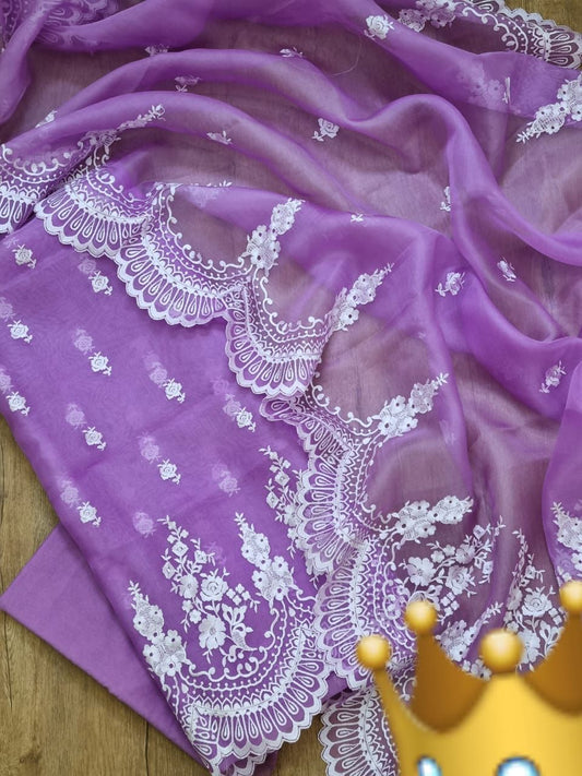 Purple Organza Silk Embroidery Banarasi 3 Pcs Suit Set 1100SKL_OG3