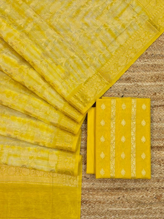 Yellow Chanderi Zari Booti with Zari Jaal Dupatta Banarasi Suit Set 1150SKL_CH8