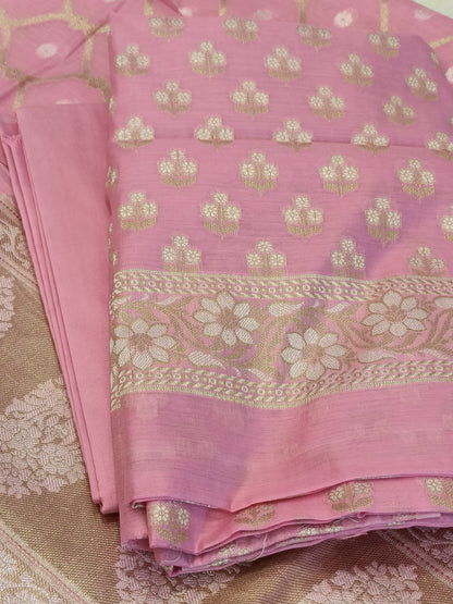 Pink Cotton Floral Silver Zari Booti Banarasi Suit with Alfi Jaal Dupatta Banarasi Suit 115SHL_CTN2