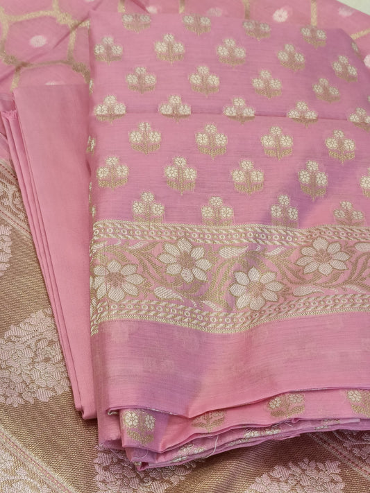 Pink Cotton Floral Silver Zari Booti Banarasi Suit with Alfi Jaal Dupatta Banarasi Suit 115SHL_CTN2