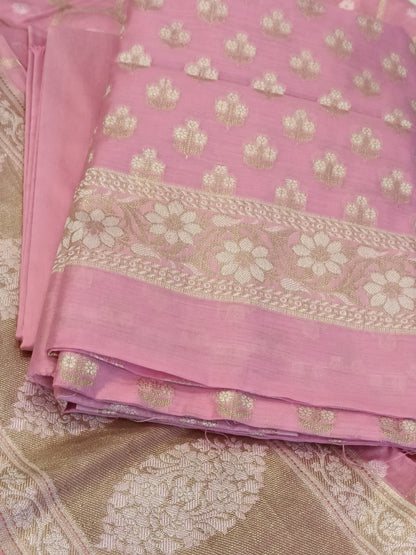 Pink Cotton Floral Silver Zari Booti Banarasi Suit with Alfi Jaal Dupatta Banarasi Suit 115SHL_CTN2