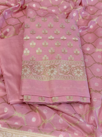 Pink Cotton Floral Silver Zari Booti Banarasi Suit with Alfi Jaal Dupatta Banarasi Suit 115SHL_CTN2