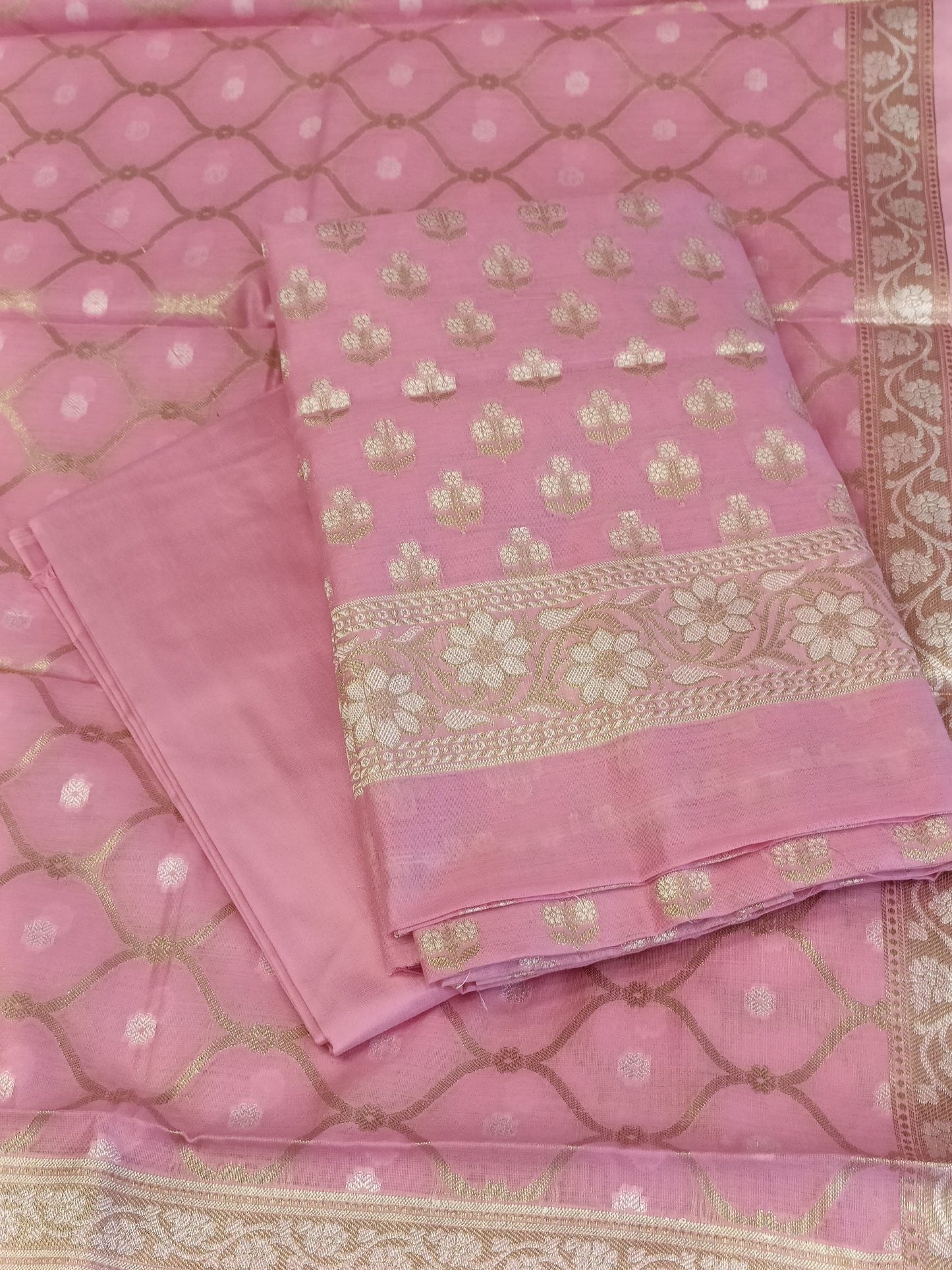 Pink Cotton Floral Silver Zari Booti Banarasi Suit with Alfi Jaal Dupatta Banarasi Suit 115SHL_CTN2