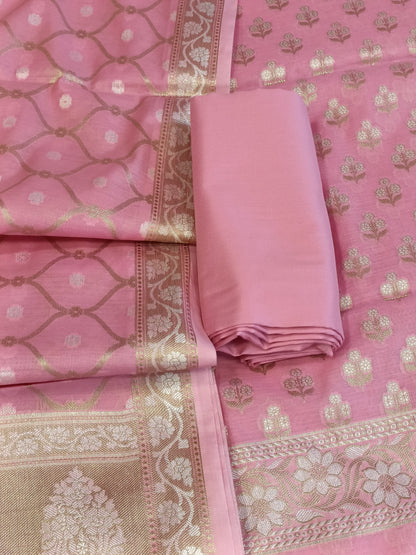 Pink Cotton Floral Silver Zari Booti Banarasi Suit with Alfi Jaal Dupatta Banarasi Suit 115SHL_CTN2