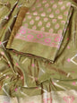 Green Cotton Floral Silver Zari Booti Banarasi Suit with Alfi Jaal Dupatta Banarasi Suit 115SHL_CTN3