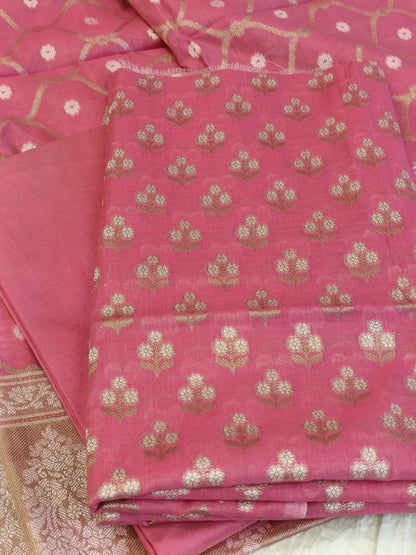 Peach Cotton Floral Silver Zari Booti Banarasi Suit with Alfi Jaal Dupatta Banarasi Suit 115SHL_CTN4