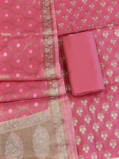Peach Cotton Floral Silver Zari Booti Banarasi Suit with Alfi Jaal Dupatta Banarasi Suit 115SHL_CTN4