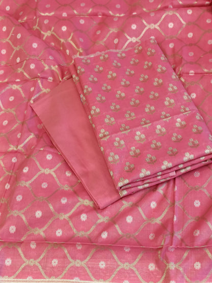Peach Cotton Floral Silver Zari Booti Banarasi Suit with Alfi Jaal Dupatta Banarasi Suit 115SHL_CTN4