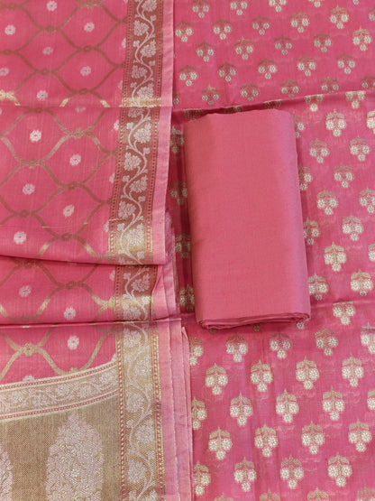 Peach Cotton Floral Silver Zari Booti Banarasi Suit with Alfi Jaal Dupatta Banarasi Suit 115SHL_CTN4