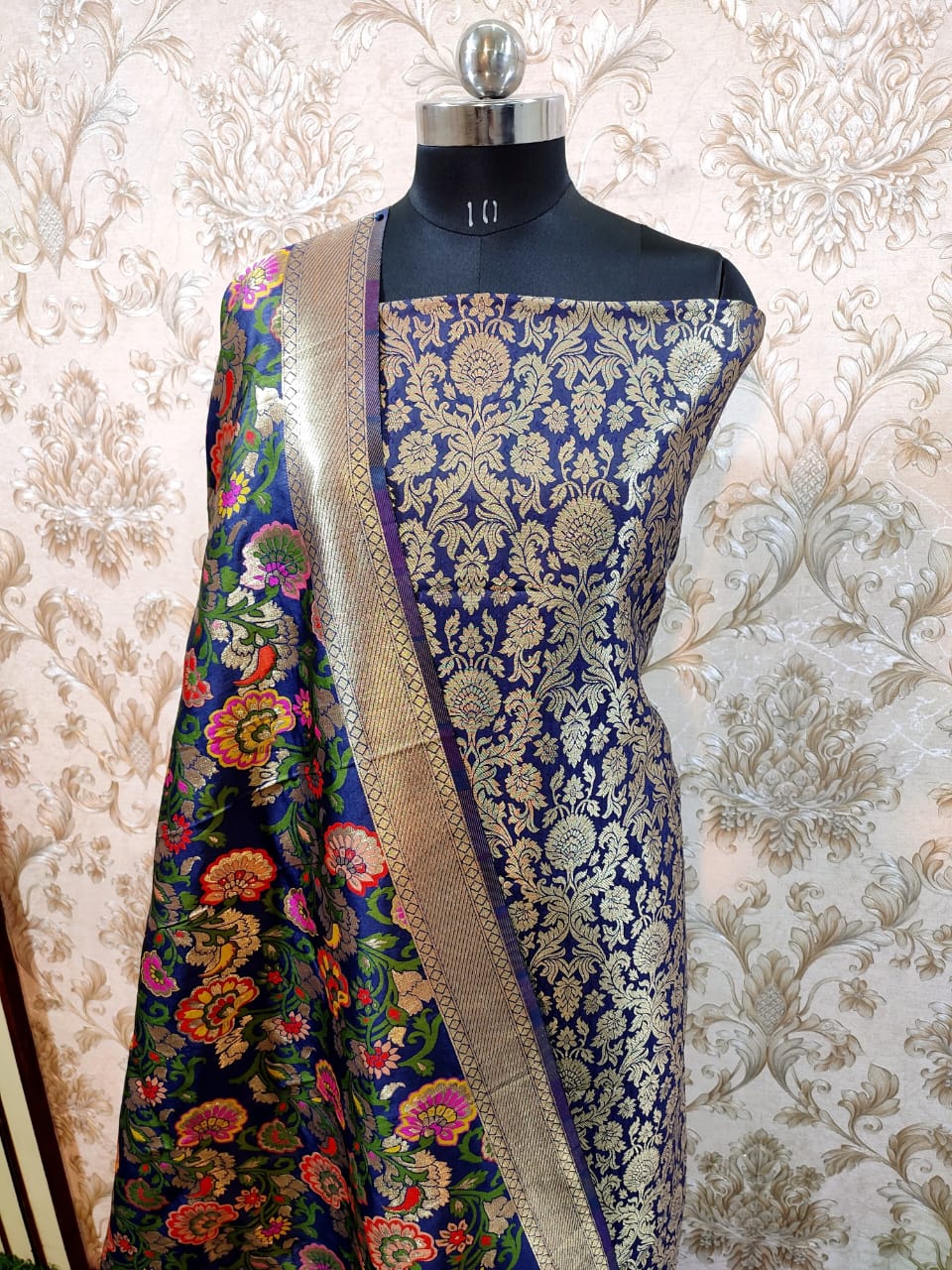 Navy Blue Premium Silk Brocade Banarasi Suit with Rich Kimkhab Multicolor Dupatta 1150SKL_BK6