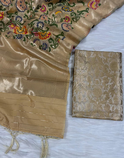 Beige Premium Silk Brocade Banarasi Suit with Rich Kimkhab Multicolor Dupatta 1150SKL_BK7