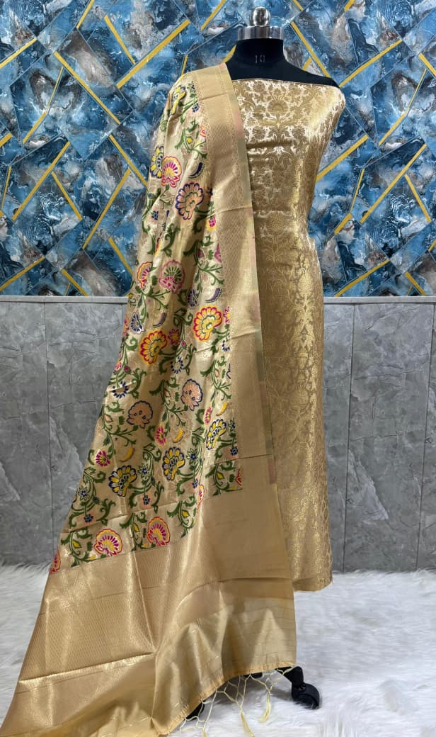 Beige Premium Silk Brocade Banarasi Suit with Rich Kimkhab Multicolor Dupatta 1150SKL_BK7