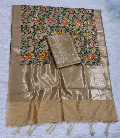 Beige Premium Silk Brocade Banarasi Suit with Rich Kimkhab Multicolor Dupatta 1150SKL_BK7