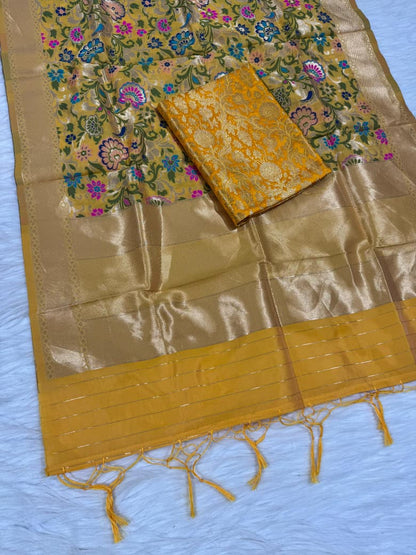 Mustard Gold Premium Silk Brocade Banarasi Suit with Rich Kimkhab Multicolor Dupatta 1150SKL_BK8