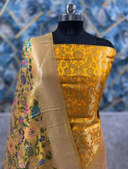 Mustard Gold Premium Silk Brocade Banarasi Suit with Rich Kimkhab Multicolor Dupatta 1150SKL_BK8