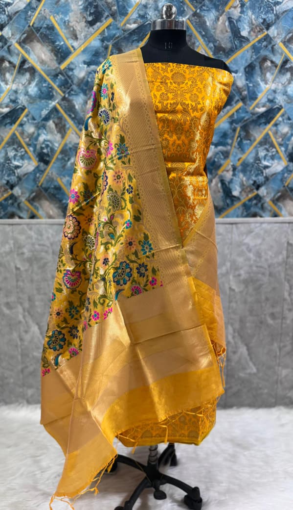 Mustard Gold Premium Silk Brocade Banarasi Suit with Rich Kimkhab Multicolor Dupatta 1150SKL_BK8
