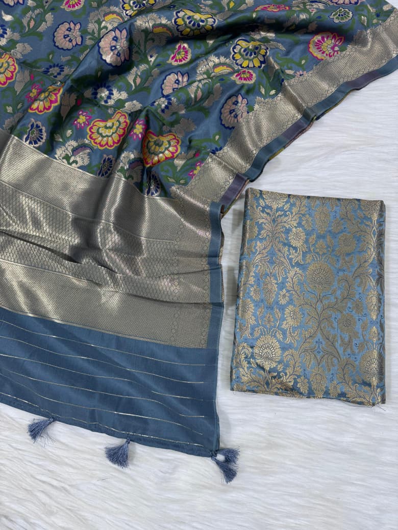 Grey Premium Silk Brocade Banarasi Suit with Rich Kimkhab Multicolor Dupatta 1150SKL_BK9