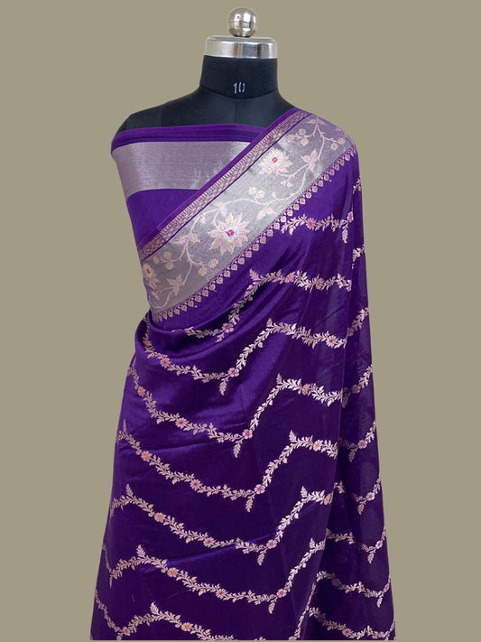 Purple Semi Chiniya Silk Meenakari Aada Zari Jaal Zari Border Banarasi Saree 115AM_SC2