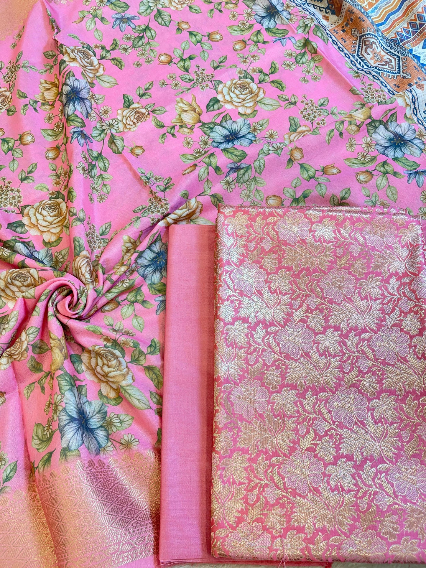 Peach Brocade Katan Silk Zari Jaal Banarasi Dupatta with Digital Print Dupatta Banarasi Suit 11IM_BRCD1