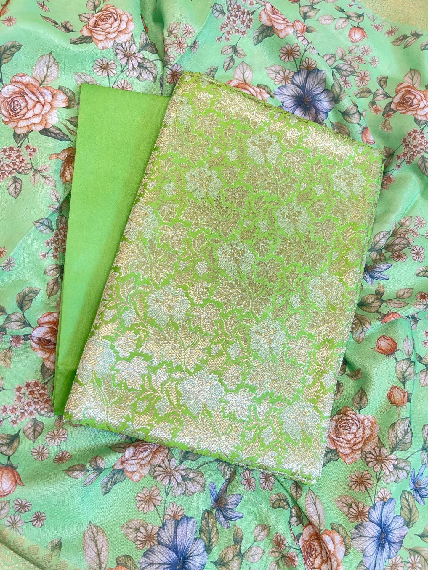 Green Brocade Katan Silk Zari Jaal Banarasi Dupatta with Digital Print Dupatta Banarasi Suit 11IM_BRCD2