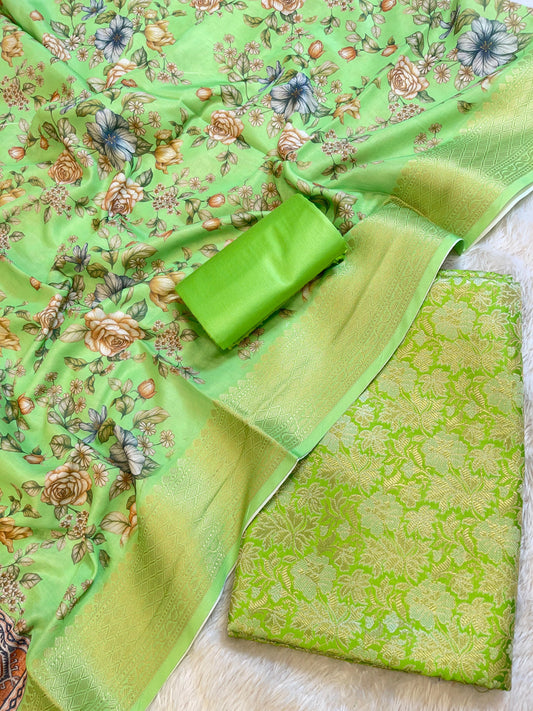Green Brocade Katan Silk Zari Jaal Banarasi Dupatta with Digital Print Dupatta Banarasi Suit 11IM_BRCD2