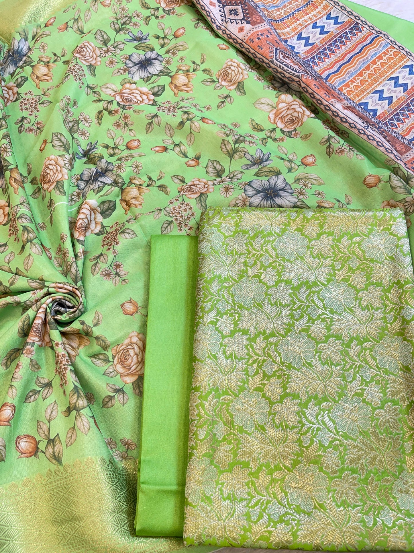 Green Brocade Katan Silk Zari Jaal Banarasi Dupatta with Digital Print Dupatta Banarasi Suit 11IM_BRCD2
