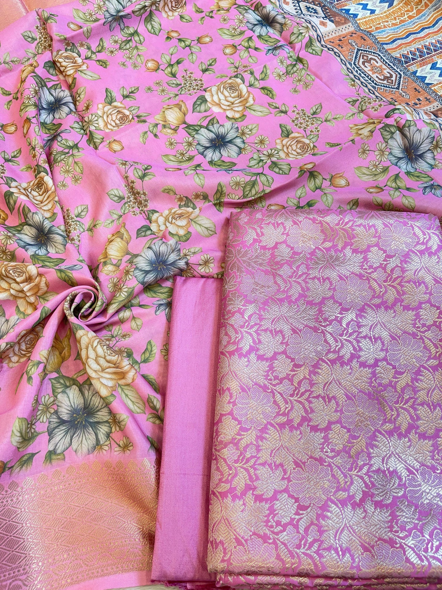 Pink Brocade Katan Silk Zari Jaal Banarasi Dupatta with Digital Print Dupatta Banarasi Suit 11IM_BRCD3