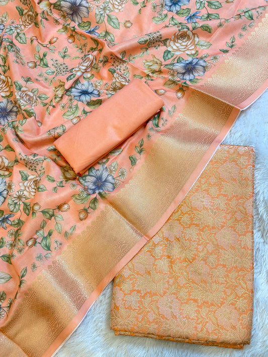 Orange Brocade Katan Silk Zari Jaal Banarasi Dupatta with Digital Print Dupatta Banarasi Suit 11IM_BRCD4